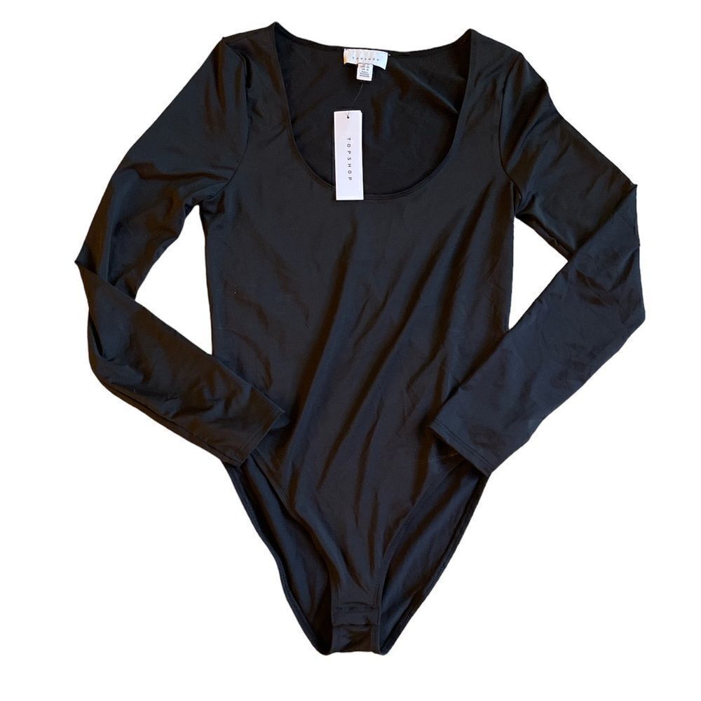 Topshop long sleeve scoop bodysuit in black Size 10